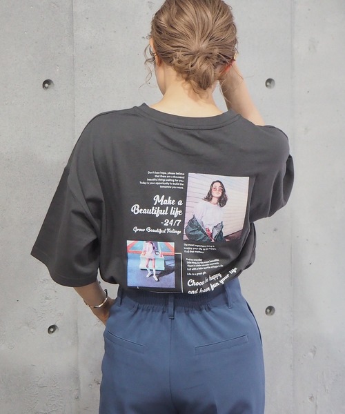 tiptop（ティップトップ）の「レタリングBIGTシャツ（Tシャツ/カットソー・レディース・ブラック/ブラウン/オフホワイト/サックスブルー/ライトグリーン/ホワイト系その他/ブラック系その他/ホワイト系その他2/ブラック系その他2/ブルー/ホワイト系その他3/ブラック系その他3/グレー/ブラック系その他4/ホワイト系その他4・FREE）」の8枚目の写真