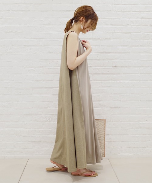 DouDou（ドゥドゥ）の「異素材切替フレアワンピース（ワンピース・レディース・ブラック/オフホワイト/グレイッシュベージュ・FREE）」の3枚目の写真