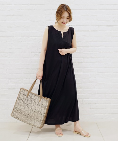 DouDou（ドゥドゥ）の「異素材切替フレアワンピース（ワンピース・レディース・ブラック/オフホワイト/グレイッシュベージュ・FREE）」の12枚目の写真