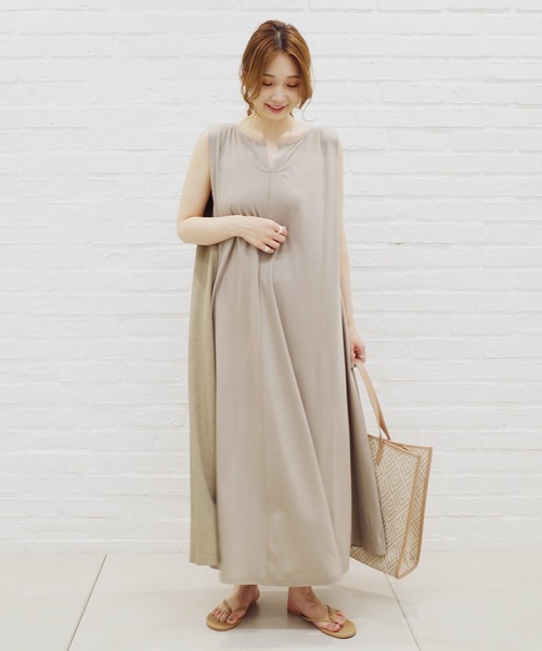 DouDou（ドゥドゥ）の「異素材切替フレアワンピース（ワンピース・レディース・ブラック/オフホワイト/グレイッシュベージュ・FREE）」の20枚目の写真