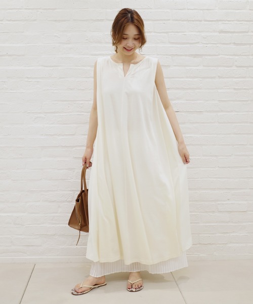 DouDou（ドゥドゥ）の「異素材切替フレアワンピース（ワンピース・レディース・ブラック/オフホワイト/グレイッシュベージュ・FREE）」の19枚目の写真