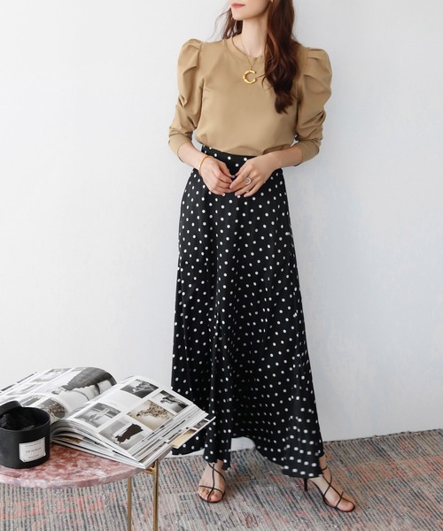 サテンマーメイドフレアロングスカート