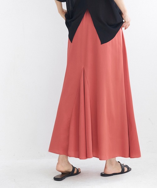 サテンマーメイドフレアロングスカート