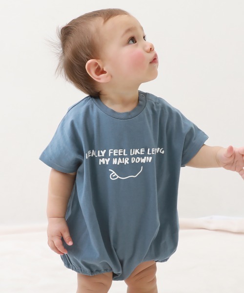 devirock（デビロック）の「半袖ゆったりロンパース（ロンパース・キッズ・オートミール/サックスブルー/スミクロ/ブルーグレー/パープル系その他/ピンク系その他・80ｃｍ/70cm）」の3枚目の写真