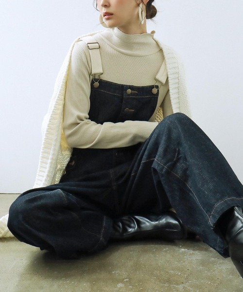 Fashion Letter（ファッションレター）の「配色ショルダー切替デニムサロペット  / 大きいサイズ（サロペット/オーバーオール・レディース・ネイビー/ワンウォッシュ・LL/M/L/3L/4L）」の10枚目の写真