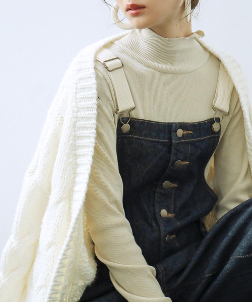 Fashion Letter（ファッションレター）の「配色ショルダー切替デニムサロペット  / 大きいサイズ（サロペット/オーバーオール・レディース・ネイビー/ワンウォッシュ・LL/M/L/3L/4L）」の14枚目の写真