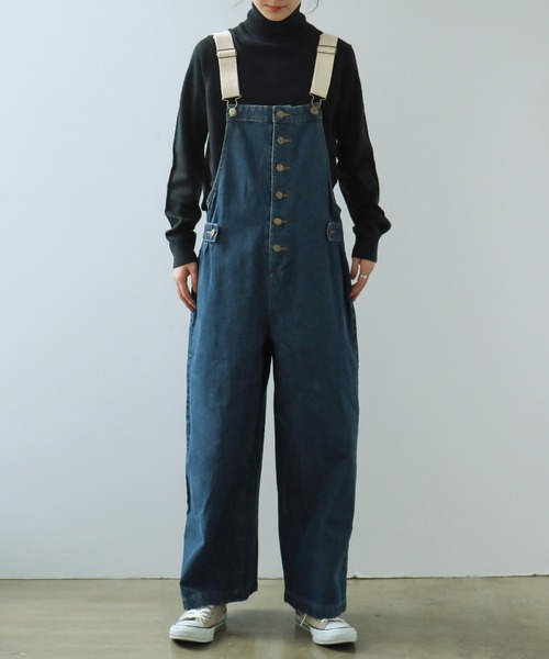 Fashion Letter（ファッションレター）の「配色ショルダー切替デニムサロペット  / 大きいサイズ（サロペット/オーバーオール・レディース・ネイビー/ワンウォッシュ・LL/M/L/3L/4L）」の16枚目の写真