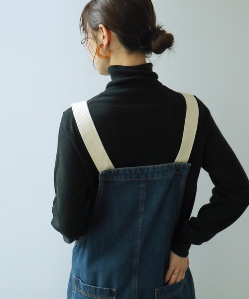 Fashion Letter（ファッションレター）の「配色ショルダー切替デニムサロペット  / 大きいサイズ（サロペット/オーバーオール・レディース・ネイビー/ワンウォッシュ・LL/M/L/3L/4L）」の21枚目の写真