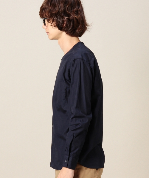 BEAUTY&YOUTH UNITED ARROWS（ビューティーアンドユースユナイテッドアローズ）の「BY ポプリン ノーカラー シャツ ◆（シャツ/ブラウス・メンズ・ホワイト/ネイビー・X-LARGE/LARGE/MEDIUM/SMALL）」の4枚目の写真