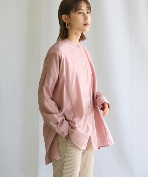 select MOCA（セレクトモカ）の「2021 SS ノーカラ―スムースサテンシャツ（シャツ/ブラウス・レディース・ブルー/ピンク/ホワイト・FREE）」の11枚目の写真