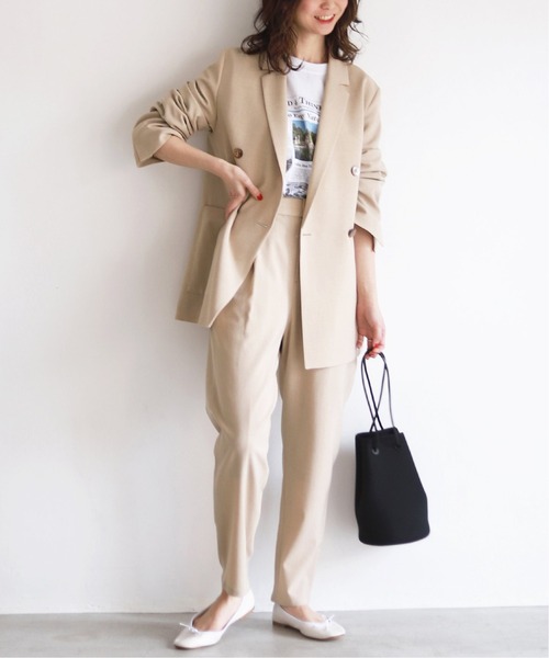 SLOBE IENA（スローブイエナ）の「Pe ドビー テーパードパンツ【手洗い可能/ウエストゴム】◆（その他パンツ・レディース・ベージュ/ネイビー/サックスブルー・38/36）」の6枚目の写真