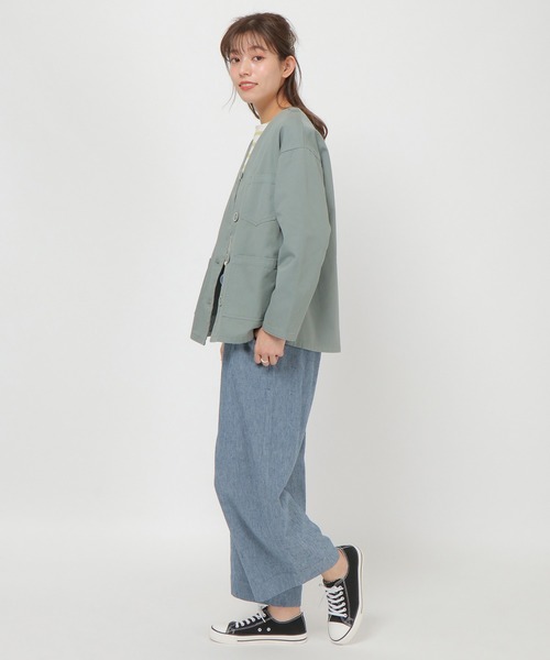 LBC(エルビーシー)の「製品染めノーカラージャケット(ブルゾン・レディース・エメラルド/ベージュ・M/L)」の18枚目の写真