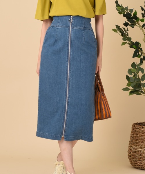 INTERPLANET（インタープラネット）の「フロントファスナーデニムタイトスカート（デニムスカート・レディース・ネイビー/ブルー・FREE）」の2枚目の写真