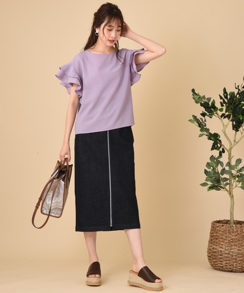 INTERPLANET（インタープラネット）の「フロントファスナーデニムタイトスカート（デニムスカート・レディース・ネイビー/ブルー・FREE）」の7枚目の写真