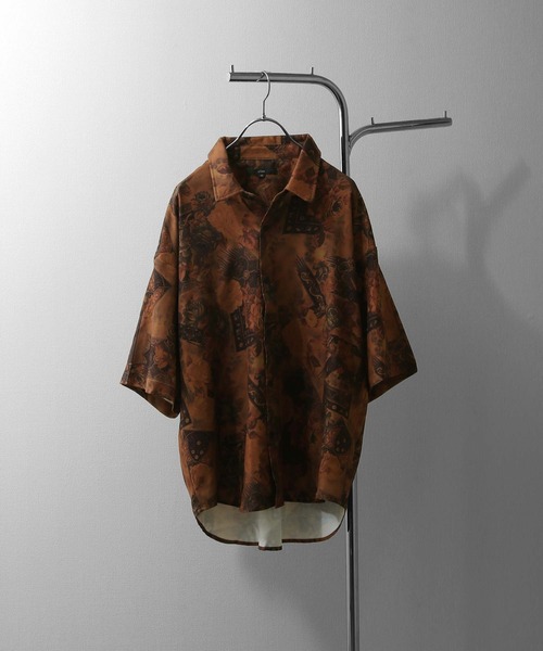 ZIP FIVE（ジップファイブ）の「総柄ドレープ半袖シャツ（シャツ/ブラウス・メンズ・ブラック/ブルー/アイボリー/レンガ/チャコール/ブラック系/ブラック系1/ブラウン系1/ベージュ系/ベージュ系1/ブルー系・MEDIUM/LARGE）」の7枚目の写真