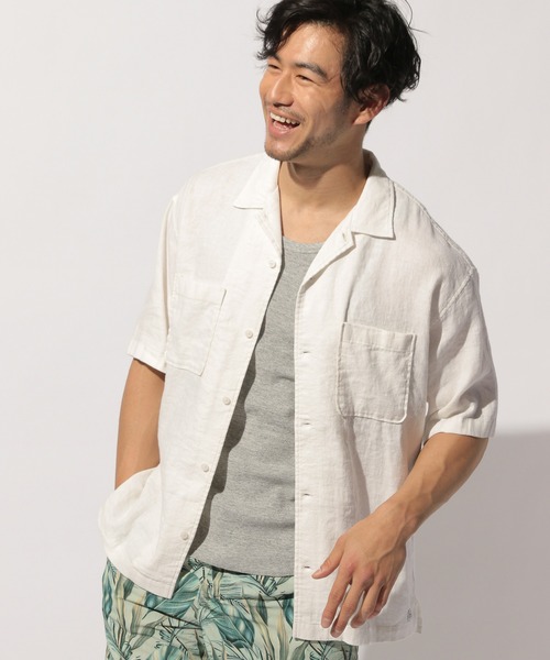 BAYFLOW（ベイフロー）の「リネンシャツ　S/S（シャツ/ブラウス・メンズ・ホワイト/クリーム/チャコール・MEDIUM/LARGE）」の2枚目の写真