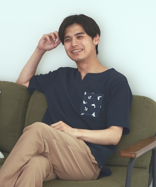 Blue Standard (ブルースタンダード)の「【BLUE STANDARD】速乾 制菌 防臭 快適 シワになりにくい ドライワッフルポケTシャツ(Tシャツ/カットソー・メンズ・ホワイト/オフホワイト/ブルー系その他/ネイビー・LARGE/MEDIUM/X-LARGE)」の4枚目の写真