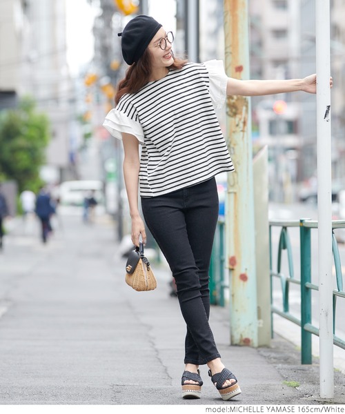 coca(coca)(コカ)の「フリルドッキングボーダートップス(Tシャツ/カットソー・レディース・ホワイト/ブルー・ONE SIZE)」の15枚目の写真