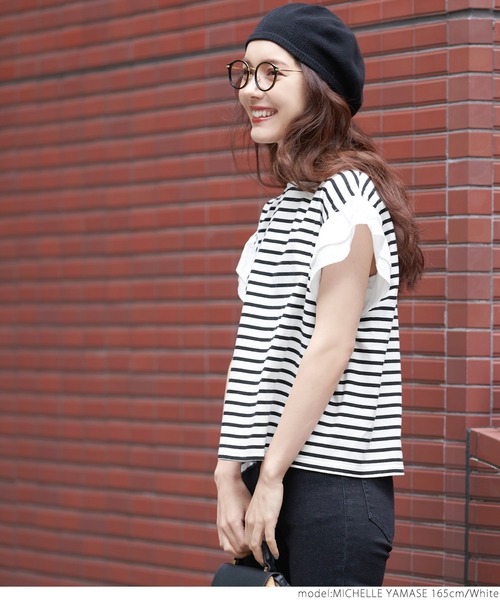 coca(coca)(コカ)の「フリルドッキングボーダートップス(Tシャツ/カットソー・レディース・ホワイト/ブルー・ONE SIZE)」の13枚目の写真