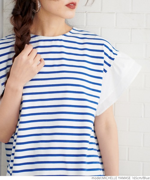 coca(coca)(コカ)の「フリルドッキングボーダートップス(Tシャツ/カットソー・レディース・ホワイト/ブルー・ONE SIZE)」の6枚目の写真