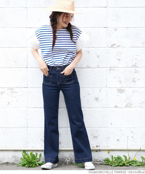 coca(coca)(コカ)の「フリルドッキングボーダートップス(Tシャツ/カットソー・レディース・ホワイト/ブルー・ONE SIZE)」の4枚目の写真