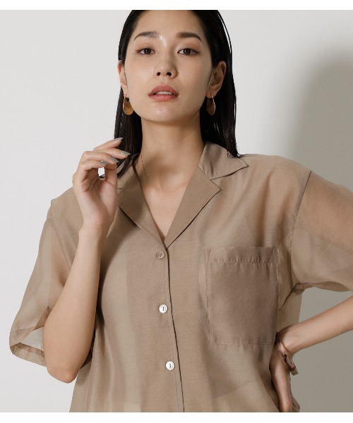 AZUL by moussy（アズールバイマウジー）の「OPEN COLLOAR SHEER SH/オープンカラーシアーシャツ（シャツ/ブラウス・レディース・ダークオレンジ/ベージュ/ダークグリーン・FREE）」の8枚目の写真