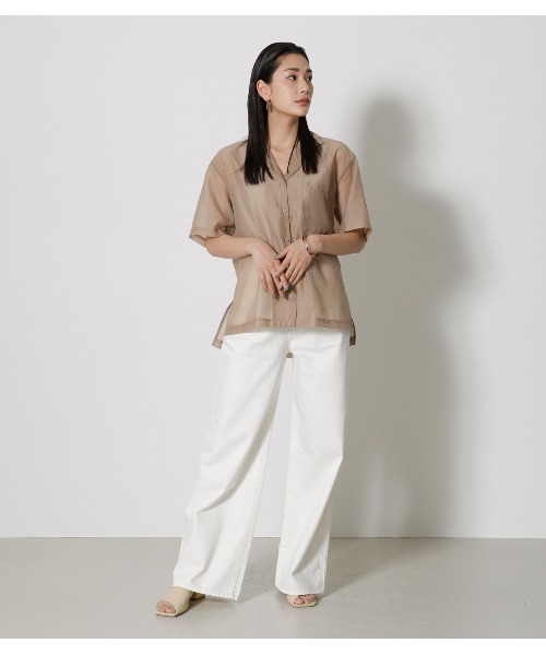 AZUL by moussy（アズールバイマウジー）の「OPEN COLLOAR SHEER SH/オープンカラーシアーシャツ（シャツ/ブラウス・レディース・ダークオレンジ/ベージュ/ダークグリーン・FREE）」の13枚目の写真