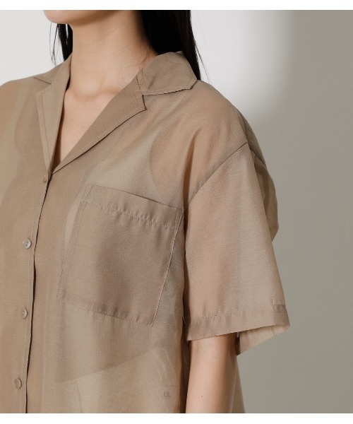 AZUL by moussy（アズールバイマウジー）の「OPEN COLLOAR SHEER SH/オープンカラーシアーシャツ（シャツ/ブラウス・レディース・ダークオレンジ/ベージュ/ダークグリーン・FREE）」の18枚目の写真