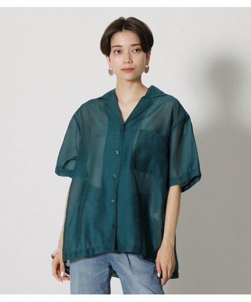 AZUL by moussy（アズールバイマウジー）の「OPEN COLLOAR SHEER SH/オープンカラーシアーシャツ（シャツ/ブラウス・レディース・ダークオレンジ/ベージュ/ダークグリーン・FREE）」の19枚目の写真