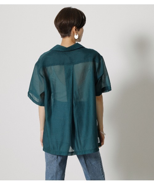 AZUL by moussy（アズールバイマウジー）の「OPEN COLLOAR SHEER SH/オープンカラーシアーシャツ（シャツ/ブラウス・レディース・ダークオレンジ/ベージュ/ダークグリーン・FREE）」の10枚目の写真