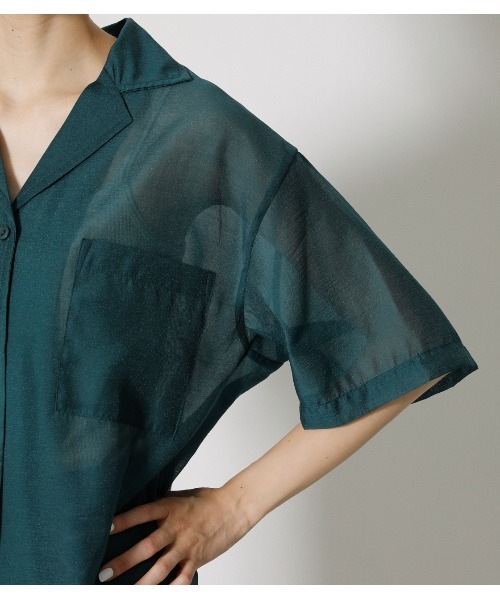 AZUL by moussy（アズールバイマウジー）の「OPEN COLLOAR SHEER SH/オープンカラーシアーシャツ（シャツ/ブラウス・レディース・ダークオレンジ/ベージュ/ダークグリーン・FREE）」の15枚目の写真