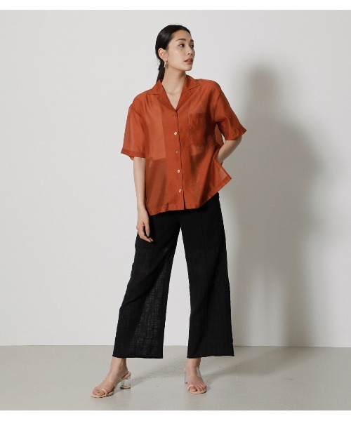 AZUL by moussy（アズールバイマウジー）の「OPEN COLLOAR SHEER SH/オープンカラーシアーシャツ（シャツ/ブラウス・レディース・ダークオレンジ/ベージュ/ダークグリーン・FREE）」の16枚目の写真