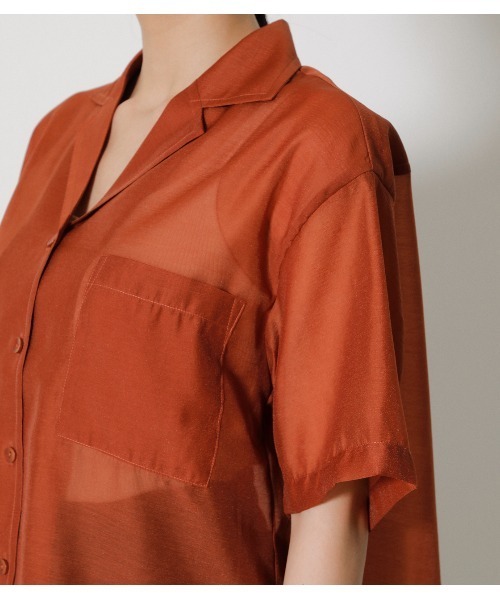 AZUL by moussy（アズールバイマウジー）の「OPEN COLLOAR SHEER SH/オープンカラーシアーシャツ（シャツ/ブラウス・レディース・ダークオレンジ/ベージュ/ダークグリーン・FREE）」の7枚目の写真