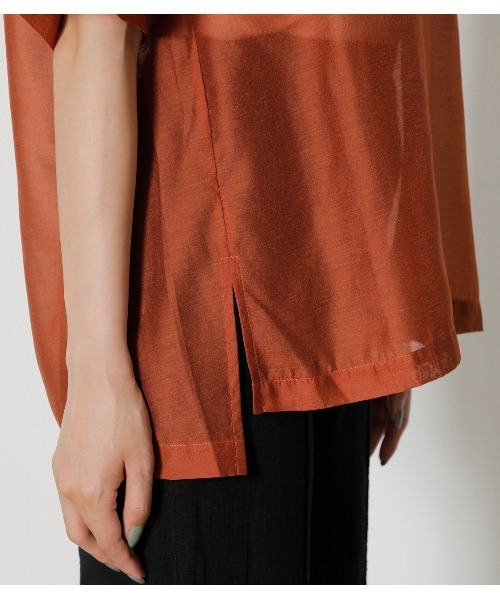 AZUL by moussy（アズールバイマウジー）の「OPEN COLLOAR SHEER SH/オープンカラーシアーシャツ（シャツ/ブラウス・レディース・ダークオレンジ/ベージュ/ダークグリーン・FREE）」の12枚目の写真
