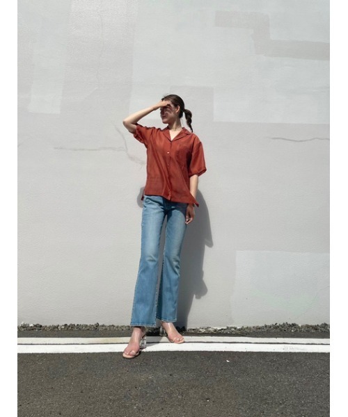 AZUL by moussy（アズールバイマウジー）の「OPEN COLLOAR SHEER SH/オープンカラーシアーシャツ（シャツ/ブラウス・レディース・ダークオレンジ/ベージュ/ダークグリーン・FREE）」の17枚目の写真