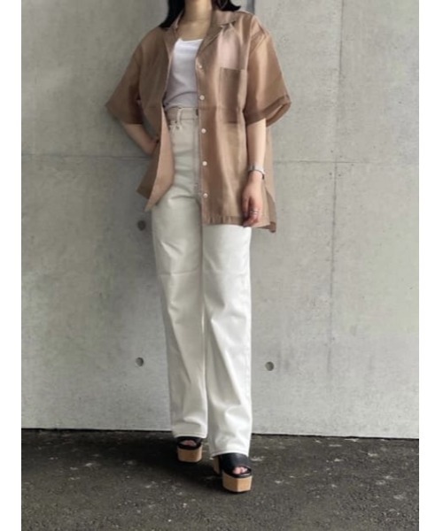 AZUL by moussy（アズールバイマウジー）の「OPEN COLLOAR SHEER SH/オープンカラーシアーシャツ（シャツ/ブラウス・レディース・ダークオレンジ/ベージュ/ダークグリーン・FREE）」の14枚目の写真