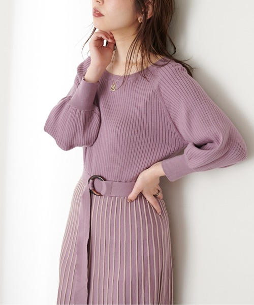 natural couture(ナチュラルクチュール)の「【WEB限定・大好評リバイバルアイテム】配色ニットプリーツワンピース(ワンピース・レディース・グレイッシュベージュ/ミント/ラベンダー/ブラック/ピンクベージュ・FREE)」の5枚目の写真