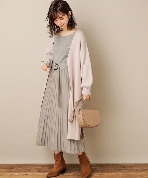 natural couture(ナチュラルクチュール)の「【WEB限定・大好評リバイバルアイテム】配色ニットプリーツワンピース(ワンピース・レディース・グレイッシュベージュ/ミント/ラベンダー/ブラック/ピンクベージュ・FREE)」の11枚目の写真