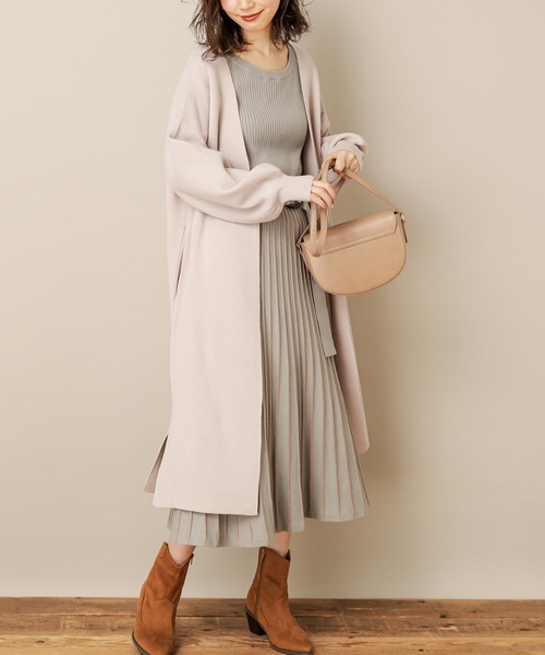 natural couture(ナチュラルクチュール)の「【WEB限定・大好評リバイバルアイテム】配色ニットプリーツワンピース(ワンピース・レディース・グレイッシュベージュ/ミント/ラベンダー/ブラック/ピンクベージュ・FREE)」の12枚目の写真