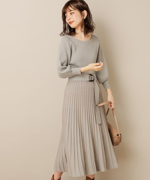 natural couture(ナチュラルクチュール)の「【WEB限定・大好評リバイバルアイテム】配色ニットプリーツワンピース(ワンピース・レディース・グレイッシュベージュ/ミント/ラベンダー/ブラック/ピンクベージュ・FREE)」の10枚目の写真