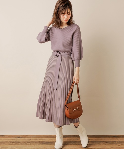 natural couture(ナチュラルクチュール)の「【WEB限定・大好評リバイバルアイテム】配色ニットプリーツワンピース(ワンピース・レディース・グレイッシュベージュ/ミント/ラベンダー/ブラック/ピンクベージュ・FREE)」の14枚目の写真