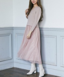 tocco closet | 袖口パール付きリブニットプルオーバー×チュールスカートドッキングワンピース(ワンピース)