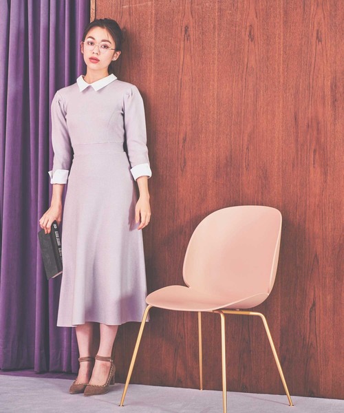 NOELA（ノエラ）の「カラーデザインカフスニットワンピ（ワンピース・レディース・ブラック/ピンク/ラベンダー・FREE）」の3枚目の写真