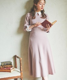 カラーデザインカフスニットワンピ