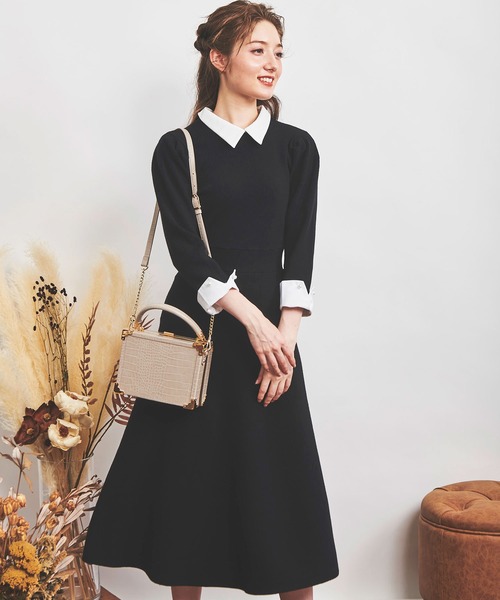 NOELA（ノエラ）の「カラーデザインカフスニットワンピ（ワンピース・レディース・ブラック/ピンク/ラベンダー・FREE）」の2枚目の写真