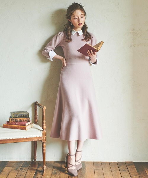 NOELA（ノエラ）の「カラーデザインカフスニットワンピ（ワンピース・レディース・ブラック/ピンク/ラベンダー・FREE）」の6枚目の写真