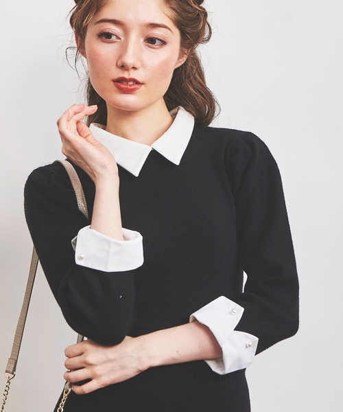 NOELA（ノエラ）の「カラーデザインカフスニットワンピ（ワンピース・レディース・ブラック/ピンク/ラベンダー・FREE）」の4枚目の写真