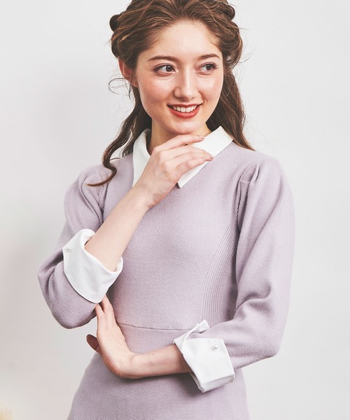 NOELA（ノエラ）の「カラーデザインカフスニットワンピ（ワンピース・レディース・ブラック/ピンク/ラベンダー・FREE）」の10枚目の写真