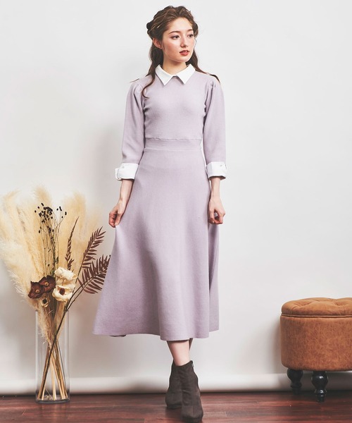 NOELA（ノエラ）の「カラーデザインカフスニットワンピ（ワンピース・レディース・ブラック/ピンク/ラベンダー・FREE）」の5枚目の写真