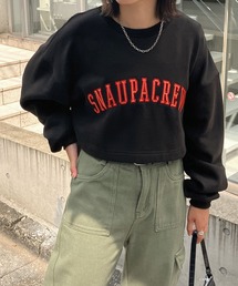 【Snap club】裏起毛カレッジ刺繍ロゴ オーバーサイズ ショートスウェット